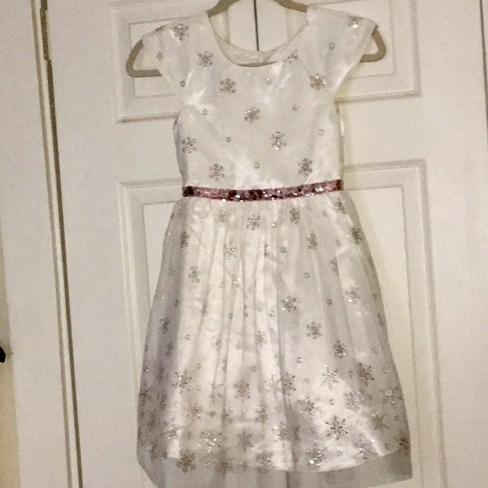 Jona Michelle girls size 10 snowflake formal dress cream  pink snowflake detail